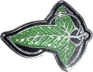 an enamel pin of the leaf of lorien cloak clasp as shown in the jackson lord of the rings trilogy.